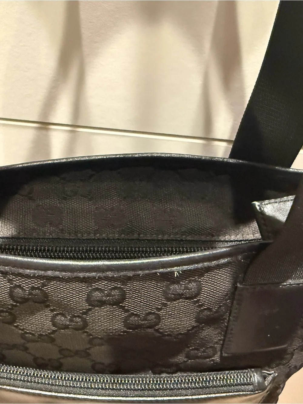 Gucci Black Monogrammed Tote with Front Zip Pocket